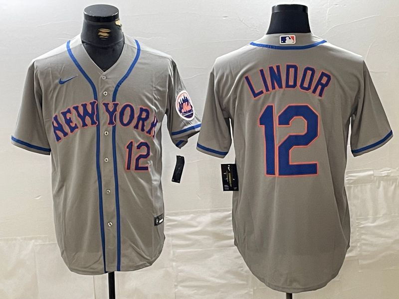 Men New York Mets 12 Lindor Grey 2024 Nike Game MLB Jersey style 1